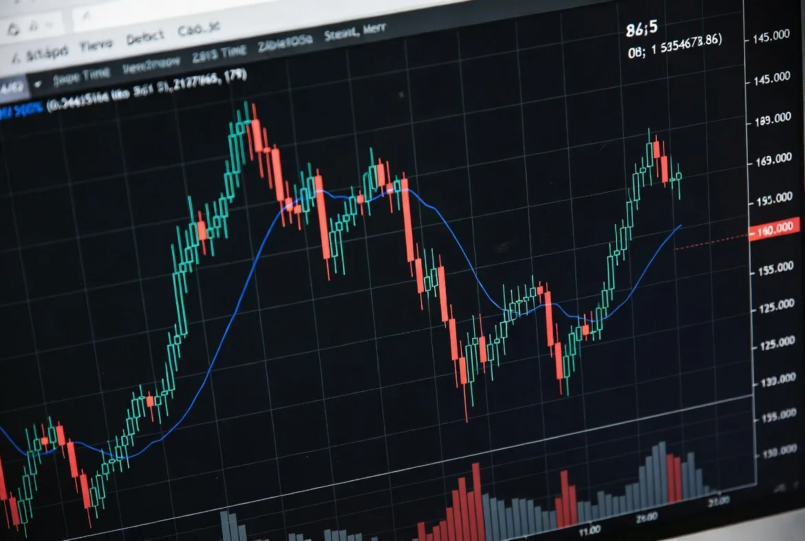 candlestick chart showing price movement and volatility