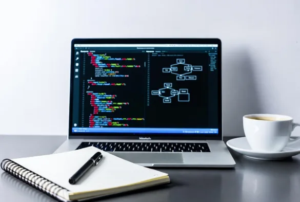 early cryptocurrency concept with code and blockchain on laptop