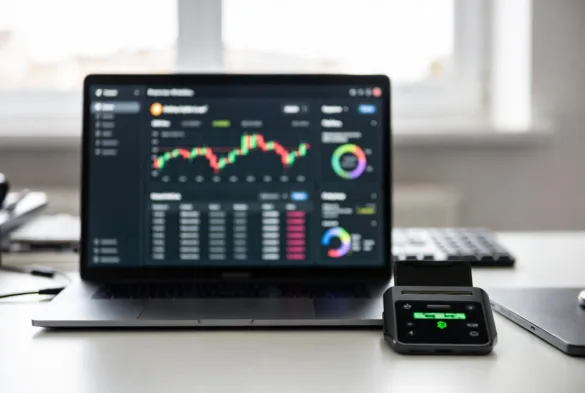 cryptocurrency as digital asset concept on laptop with wallet device