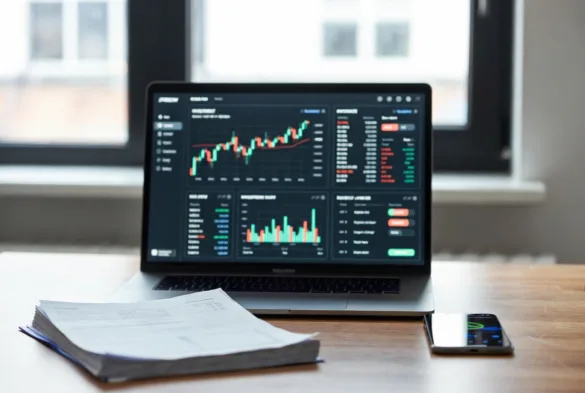 security tokens digital investment concept on laptop with financial data