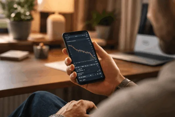 investor holding crypto during market drop on smartphone