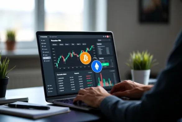 investor managing crypto IRA portfolio on laptop