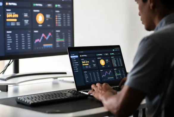 managing crypto payroll system on laptop