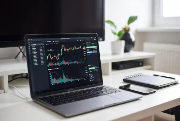 analyzing altcoin market on laptop with multiple crypto charts