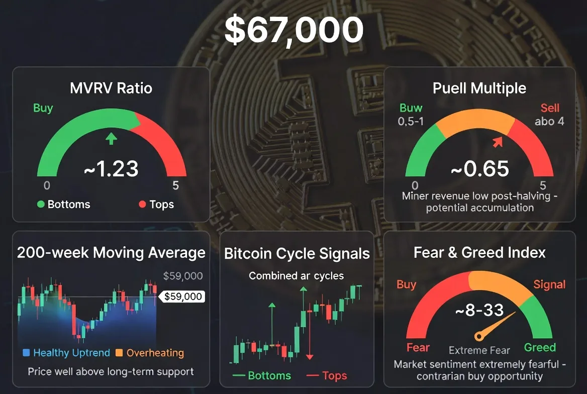 Bitcoin cycle bottom indicators visualization