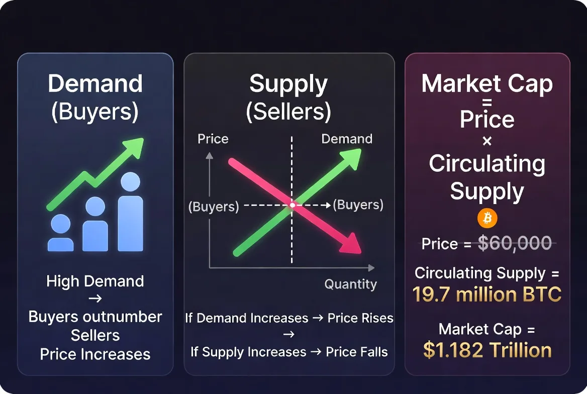Explaining how cryptocurrency derives value from supply and demand