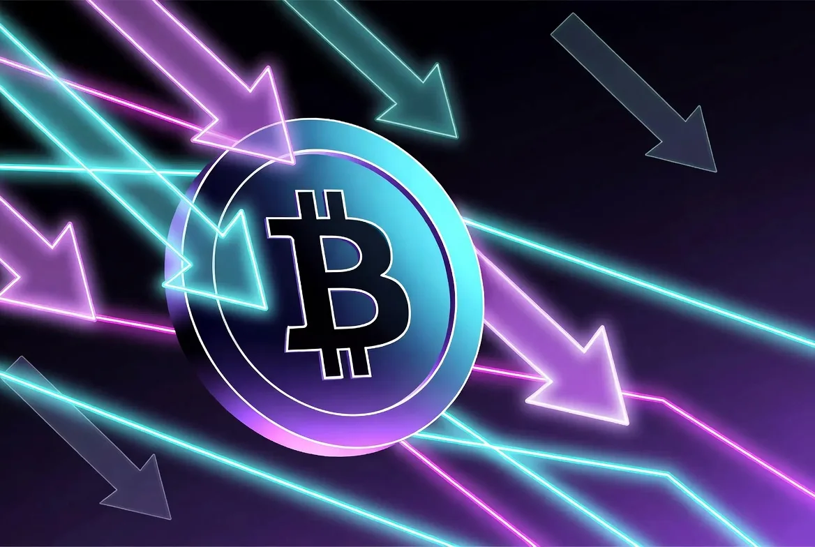 Illustration showing Bitcoin value dropping to represent shorting crypto