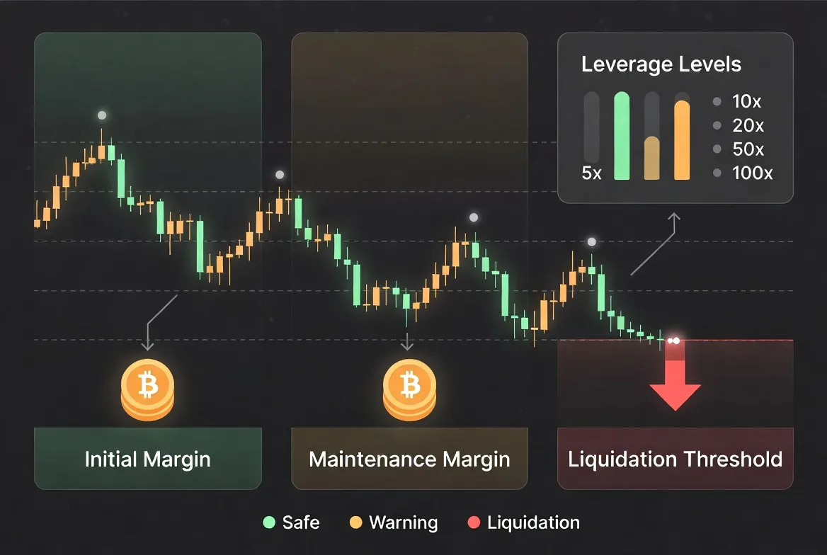 Margin and leverage mechanics in crypto futures with liquidation threshold