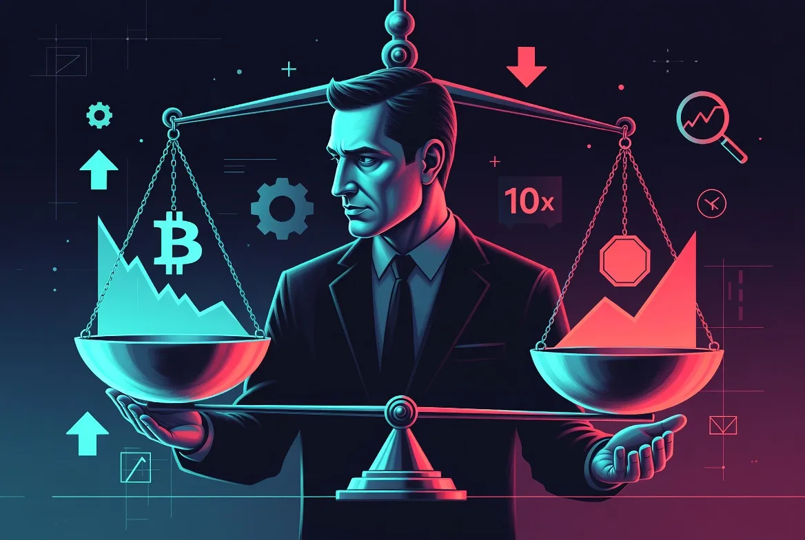 Visual metaphor of risk management in crypto shorting